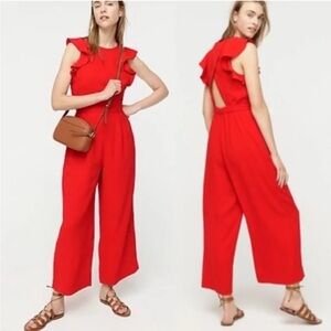 J. Crew Red Flutter Sleeve Jumpsuit